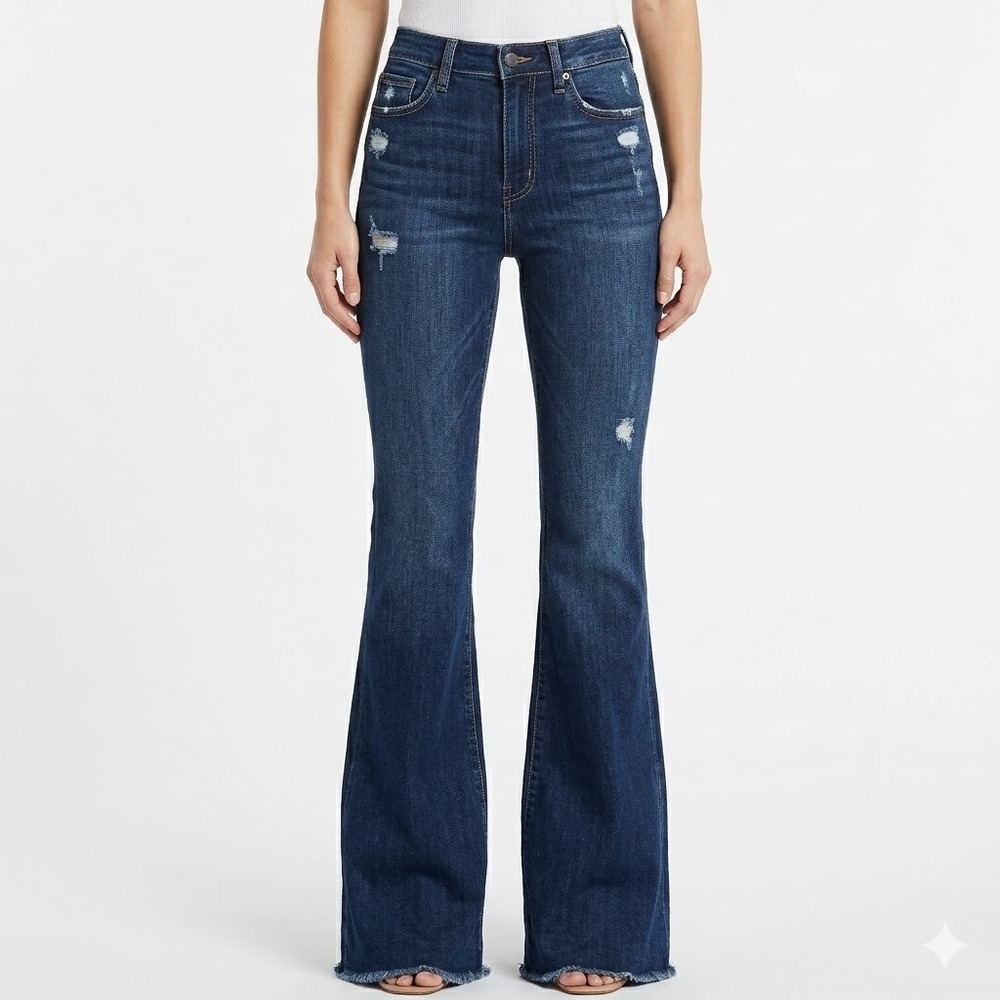 HIDDEN Los Angeles Distressed High Rise‎ Flare Jeans Size 24 Dark Wash [PO]